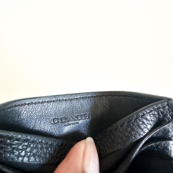 COACH Black Leather/ Pebble Leather NY Baseball Card Holder - Picture 3 of 6